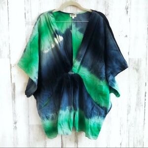 Brette Sandler Green Blue Tie Dye Boho Kaftan Tunic Top Size L